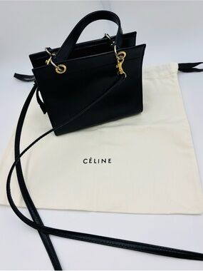 Celine Black Leather Crossbody Mini Bag with Gold Hardware